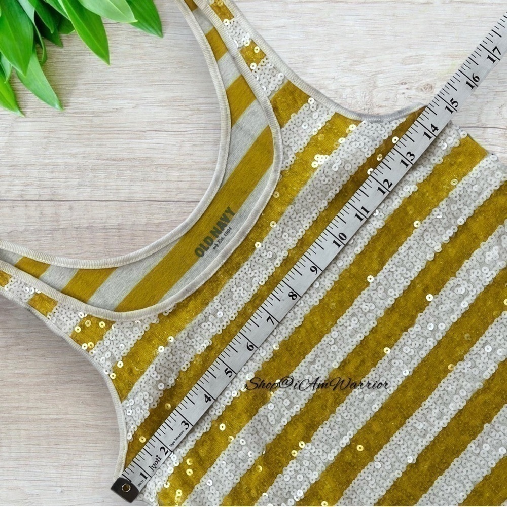 Old Navy marigold & white striped sequin tank top *shop@iamwarrior - Picture 8 of 11